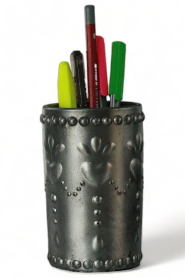 Kalemlik Gümüş Eskitme Renk Masa Kalemliği Organizer Kalemlik Model 10 - Image 1