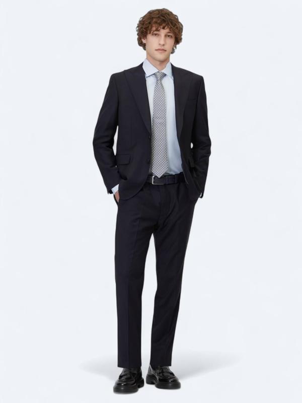 Lacivert Düz Modern Fit Yün Karışımlı Takım Elbise - Image 1