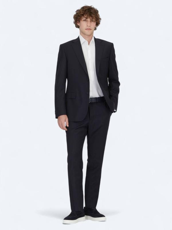 Lacivert Düz Modern Fit Yün Karışımlı Takım Elbise - Image 1