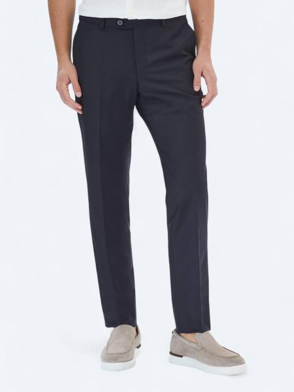 Siyah Düz Dokuma Fitted Fit Klasik Yün Karışımlı Pantolon - Image 1