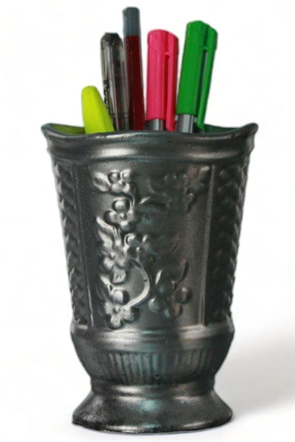 Kalemlik Gümüş Eskitme Renk Masa Kalemliği Organizer Kalemlik Model 9 - Image 1