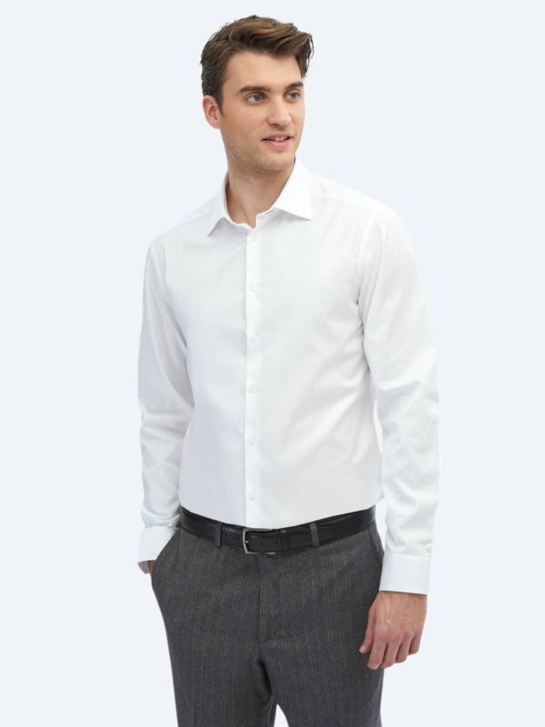 Beyaz Düz Slim Fit Dokuma Klasik %100 Pamuk Gömlek - Image 1