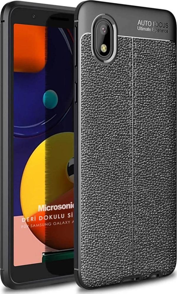Microsonic Samsung Galaxy A01 Core Kılıf Deri Dokulu Silikon Siyah - Image 1