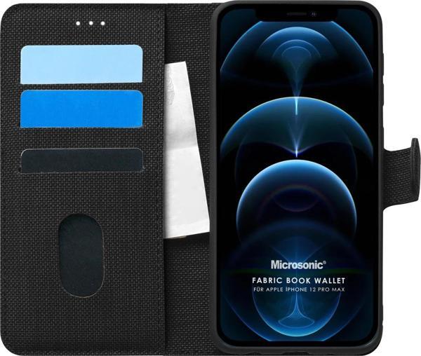 Microsonic Apple iPhone 12 Pro Max Kılıf Fabric Book Wallet Siyah - Image 1