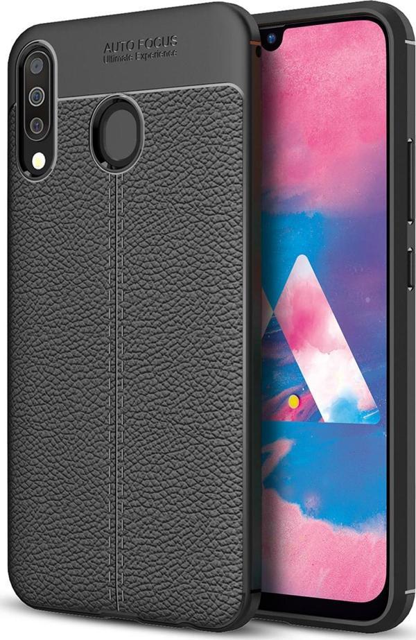 Microsonic Samsung Galaxy M30 Kılıf Deri Dokulu Silikon Siyah - Image 1