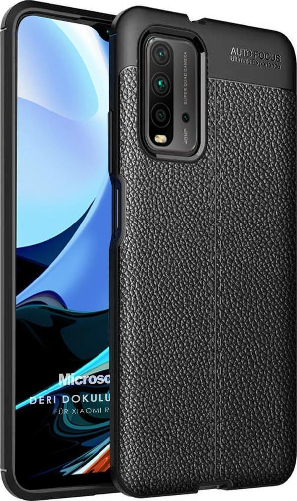 Microsonic Xiaomi Redmi 9T Kılıf Deri Dokulu Silikon Siyah - Image 1