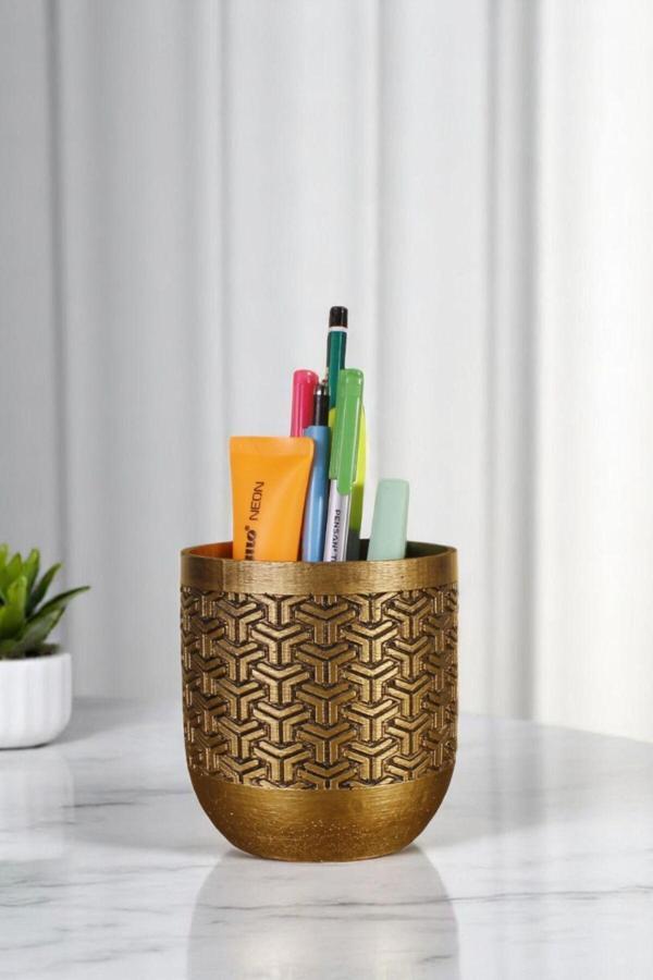 Kalemlik Masa Kalemliği Organizer Kalemlik Altın Eskitme Renk Model 77 - Image 1