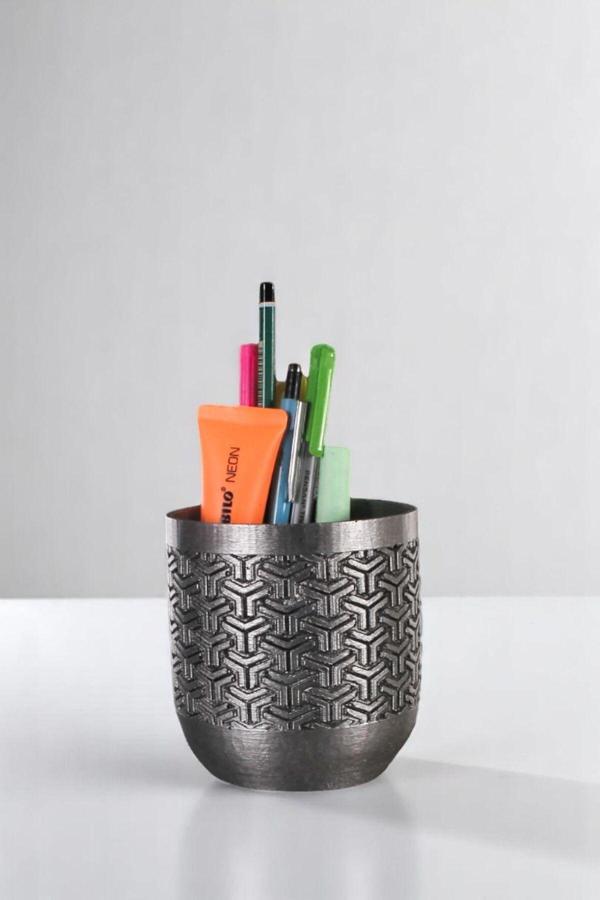 Kalemlik Masa Kalemliği Organizer Kalemlik Gümüş Eskitme Renk Model 77 - Image 1