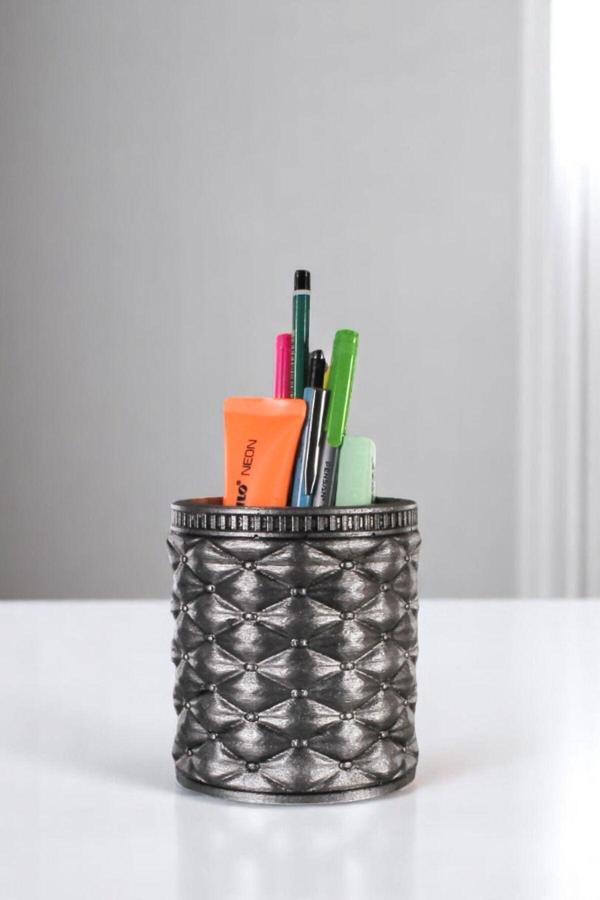 Kalemlik Masa Kalemliği Organizer Kalemlik Gümüş Eskitme Renk Model 85 - Image 1