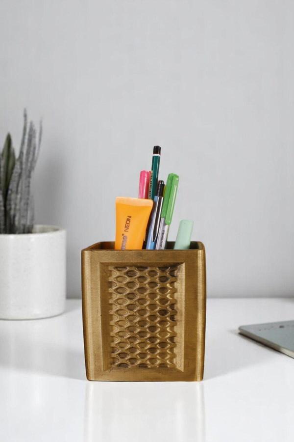 Kalemlik Masa Kalemliği Organizer Kalemlik Altın Eskitme Renk Model 86 - Image 1