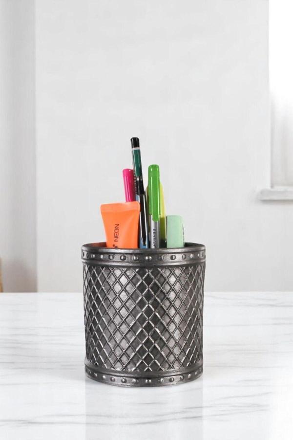 Kalemlik Masa Kalemliği Organizer Kalemlik Gümüş Eskitme Renk Model 90 - Image 1