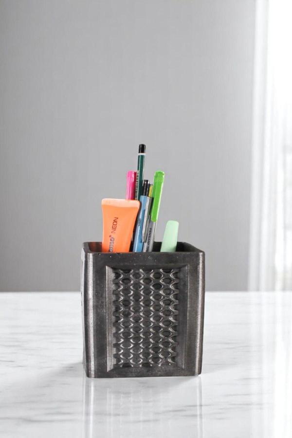 Kalemlik Masa Kalemliği Organizer Kalemlik Gümüş Eskitme Renk Model 86 - Image 1