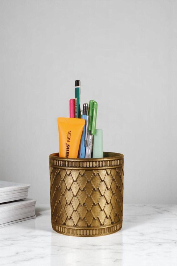 Kalemlik Masa Kalemliği Organizer Kalemlik Altın Eskitme Renk Model 87 - Image 1