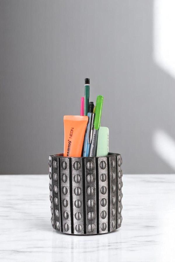 Kalemlik Masa Kalemliği Organizer Kalemlik Gümüş Eskitme Renk Model 91 - Image 1