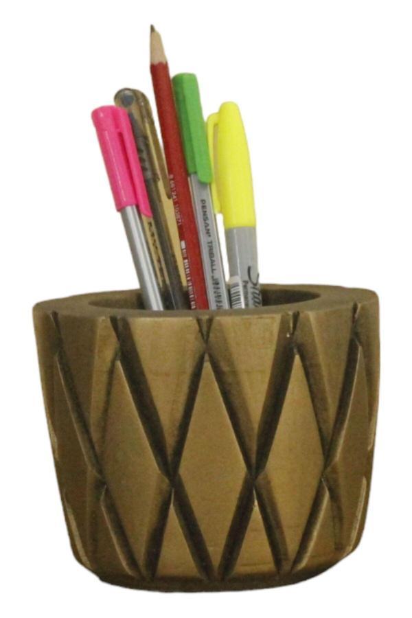 Kalemlik Altın Eskitme Renk Masa Kalemliği Organizer Kalemlik Model 18 - Image 1