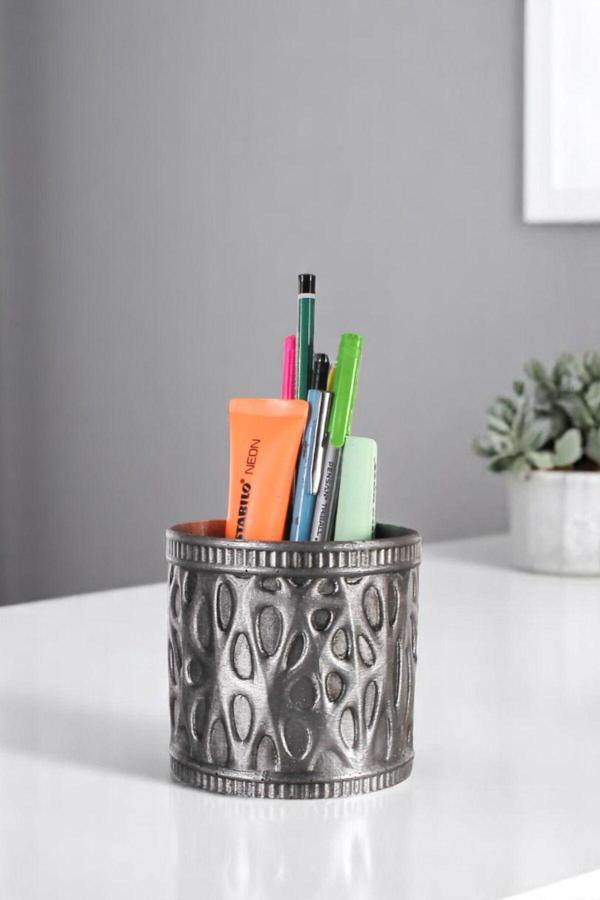 Kalemlik Masa Kalemliği Organizer Kalemlik Gümüş Eskitme Renk Model 76 - Image 1