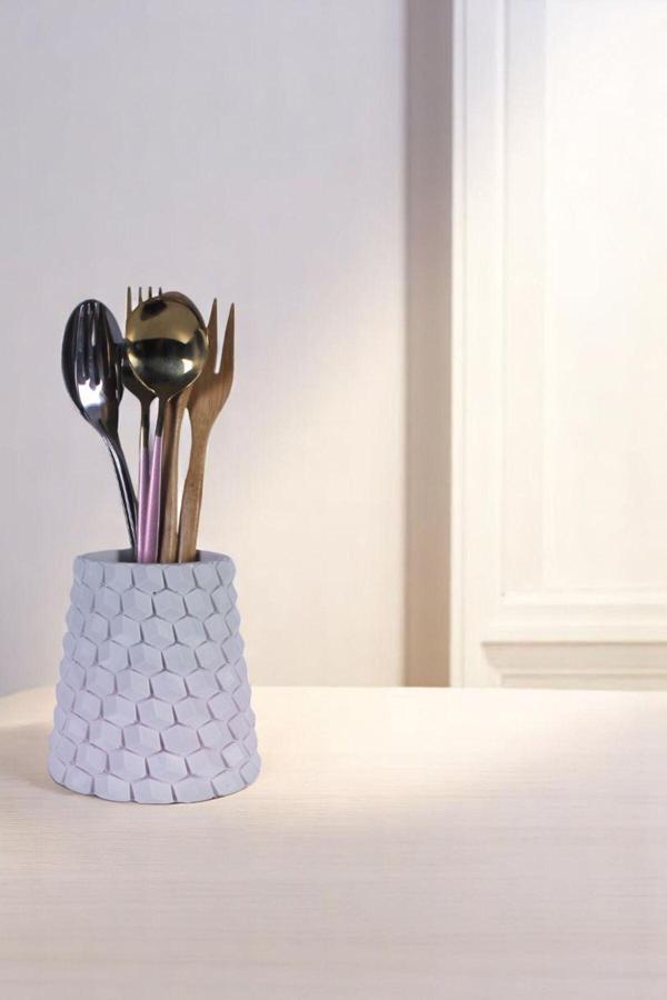 Tezgah Üstü Kaşıklık Dekoratif Dik Kaşıklık Silindir Kaşıklık Gümüş Eskitme Renk Model 84 - Image 1