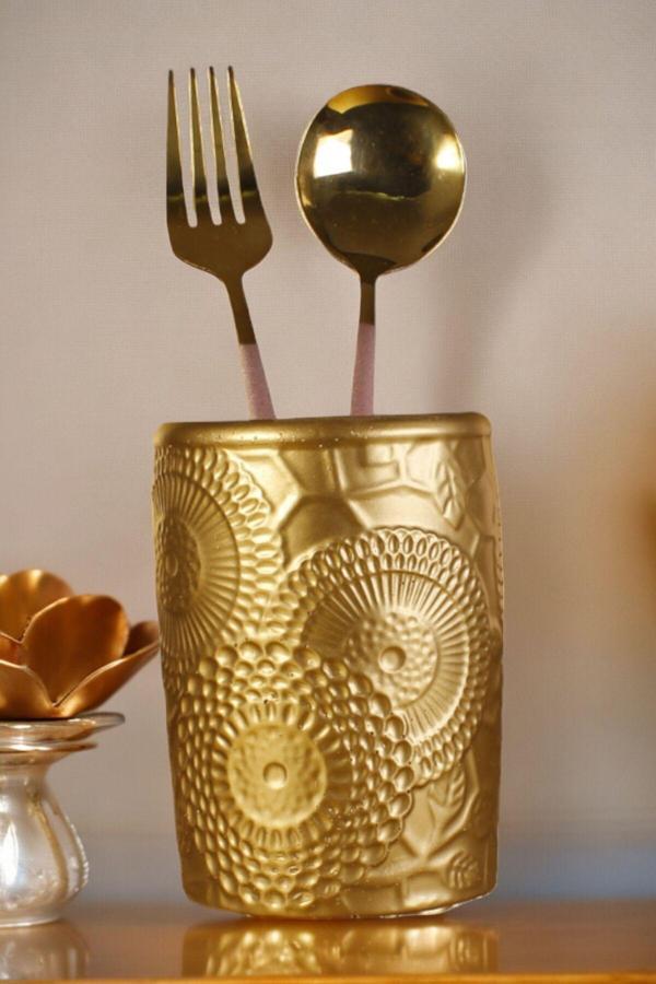 Tezgah Kaşıklık Modern Tezgah Üstü Kaşıklık Dekoratif Dik Kaşıklık Altın Renk Model 12 - Image 1