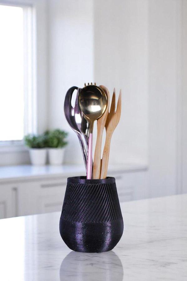 Tezgah Üstü Kaşıklık Dekoratif Dik Kaşıklık Silindir Kaşıklık Gümüş Eskitme Renk Model 89 - Image 1