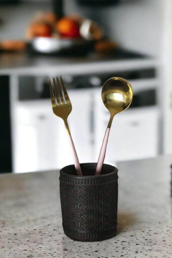 Tezgah Kaşıklık Modern Tezgah Üstü Kaşıklık Dekoratif Dik Kaşıklık Siyah Renk Model 4 - Image 1