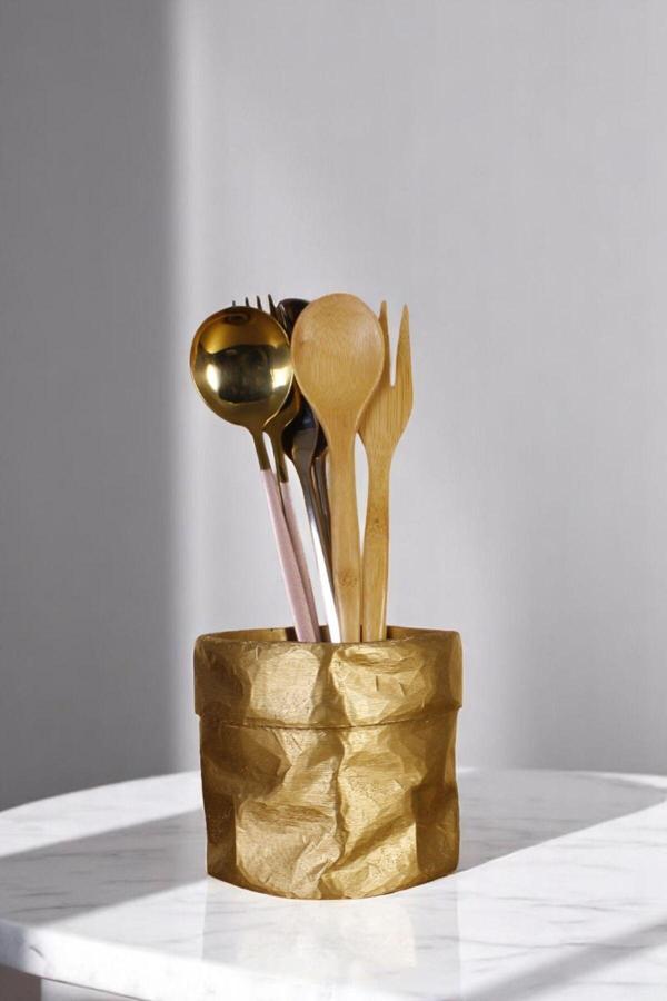 Tezgah Üstü Kaşıklık Dekoratif Dik Kaşıklık Silindir Kaşıklık Siyah Renk Model 80 - Image 1