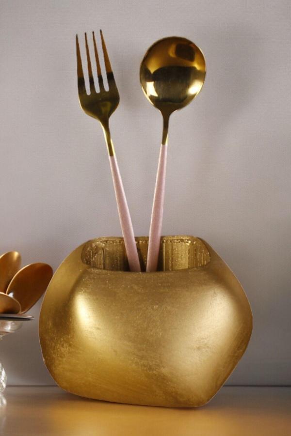 Tezgah Kaşıklık Modern Tezgah Üstü Kaşıklık Dekoratif Dik Kaşıklık Altın Eskitme Renk Model 22 - Image 1