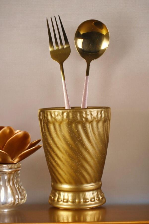 Tezgah Kaşıklık Modern Tezgah Üstü Kaşıklık Dekoratif Dik Kaşıklık Altın Eskitme Renk Model 14 - Image 1