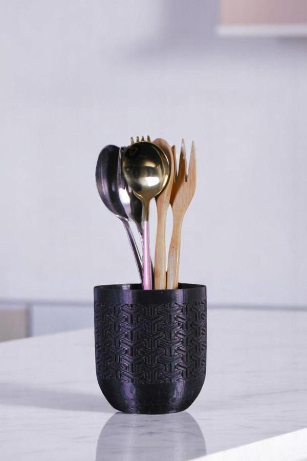 Tezgah Üstü Kaşıklık Dekoratif Dik Kaşıklık Silindir Kaşıklık Beyaz Renk Model 77 - Image 1