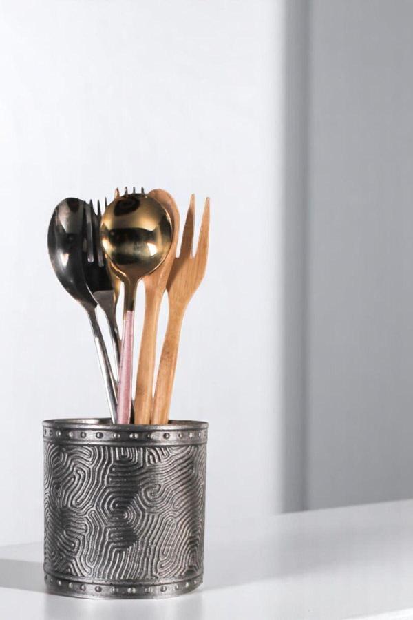 Tezgah Üstü Kaşıklık Dekoratif Dik Kaşıklık Silindir Kaşıklık Altın Eskitme Renk Model 82 - Image 1