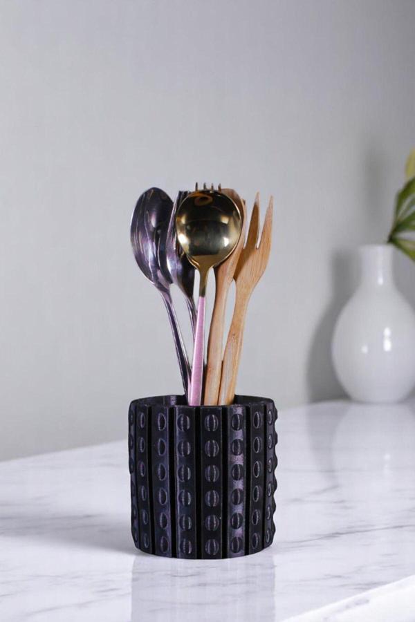 Tezgah Üstü Kaşıklık Dekoratif Dik Kaşıklık Silindir Kaşıklık Beyaz Renk Model 91 - Image 1