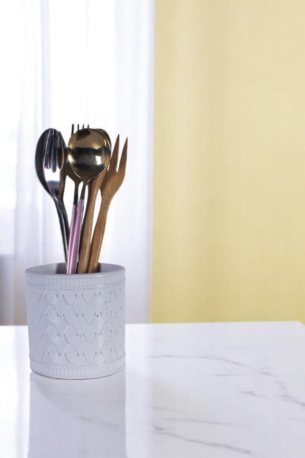 Tezgah Üstü Kaşıklık Dekoratif Dik Kaşıklık Silindir Kaşıklık Altın Eskitme Renk Model 87 - Image 1