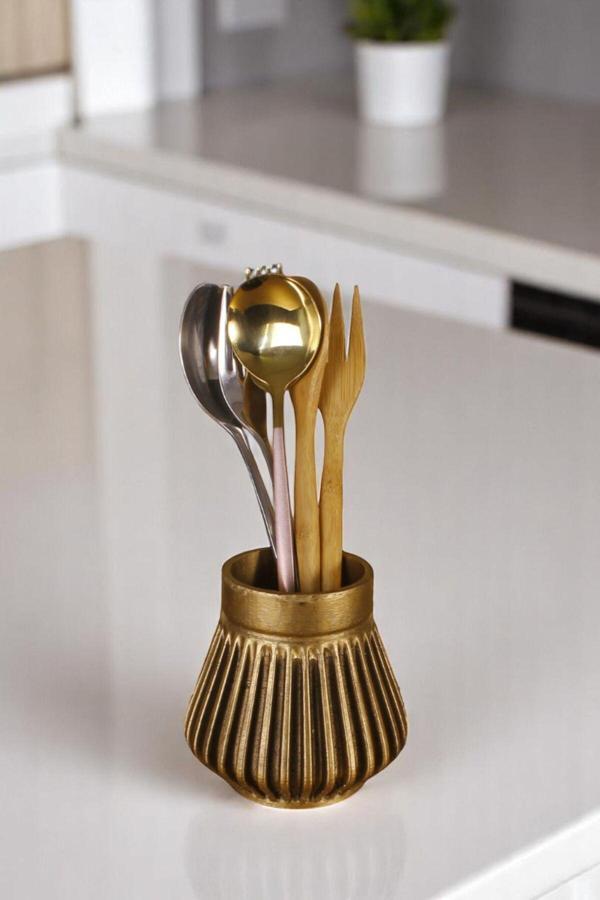 Tezgah Üstü Kaşıklık Dekoratif Dik Kaşıklık Silindir Kaşıklık Altın Eskitme Renk Model 83 - Image 1