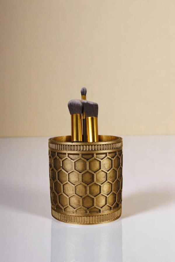 Makyaj Organizeri Makyaj Fırçalığı Makyaj Organizer Düzenleyici Altın Renk Model 81 - Image 1