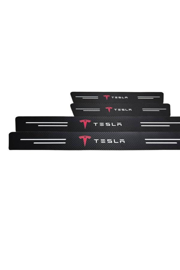 Autowise Tesla Logolu Karbon Kapı Eşiği Koruyucu Bant Folyo 4'Lü Set - Image 1