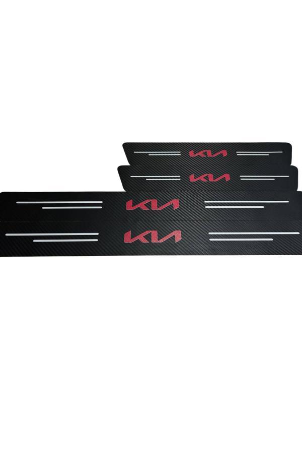 Autowise Yeni Kia Logolu Karbon Kapı Eşiği Koruyucu Bant Folyo 4'Lü Set - Image 1