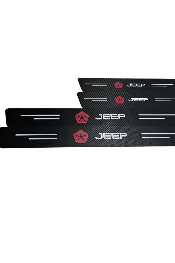 Autowise Jeep Logolu Karbon Kapı Eşiği Koruyucu Bant Folyo 4'Lü Set - Image 1