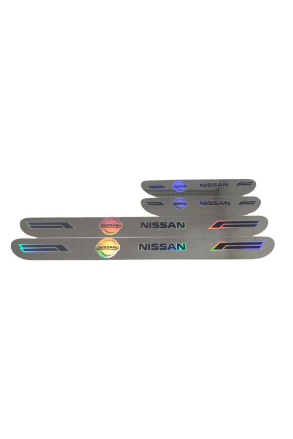 Autowise Nissan Hologram Logolu Araca Özel Marka Logolu Aynalı Kapı Eşiği Koruyucu Yapıştırma 4'Lü Set - Image 1