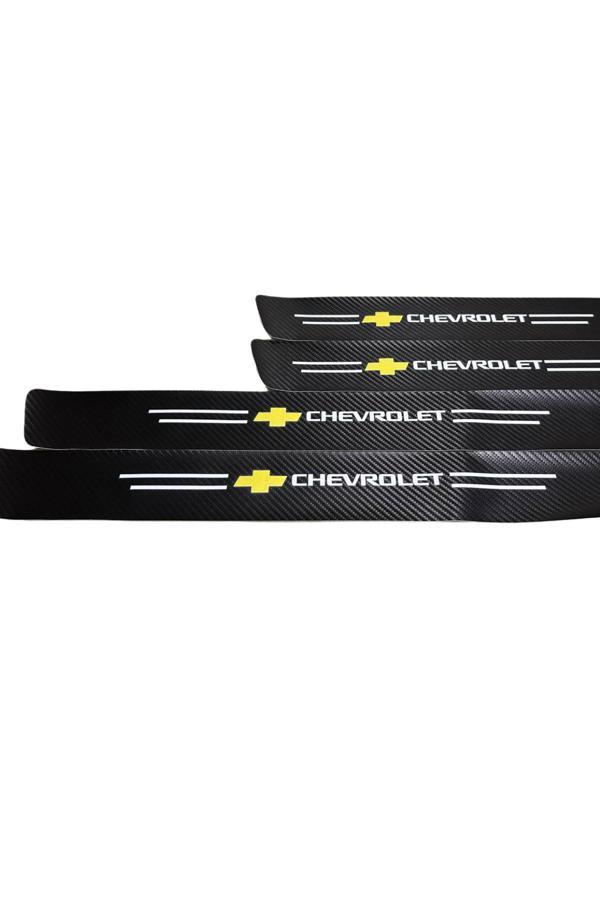 Autowise Chevrolet Logolu Karbon Kapı Eşiği Koruyucu Bant Folyo 4'Lü Set - Image 1