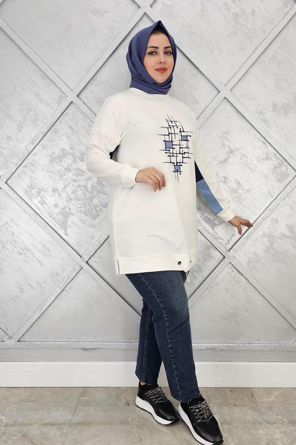 KADIN BASKI DETAYLI TESETTÜR TUNİK - Image 1
