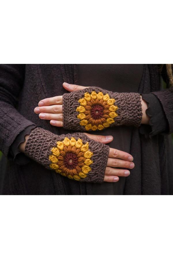 Hobilanka Parmaksız Papatya Detaylı Eldiven, El Örgüsü Eldiven , Tığ İşi Eldiven - Image 1