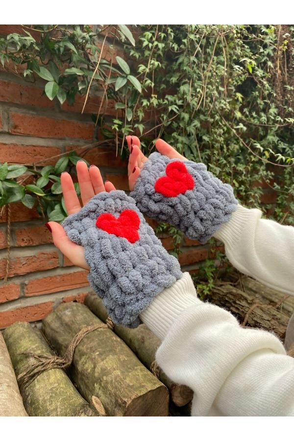 Sıfa Atelıer El Örgüsü Puffy Kalpli Eldiven - Image 1