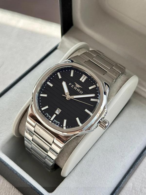 Ferro FM11648AWT-A2 Quartz Çelik Gri Siyah Kadran 40 mm Erkek Kol Saati - Image 1