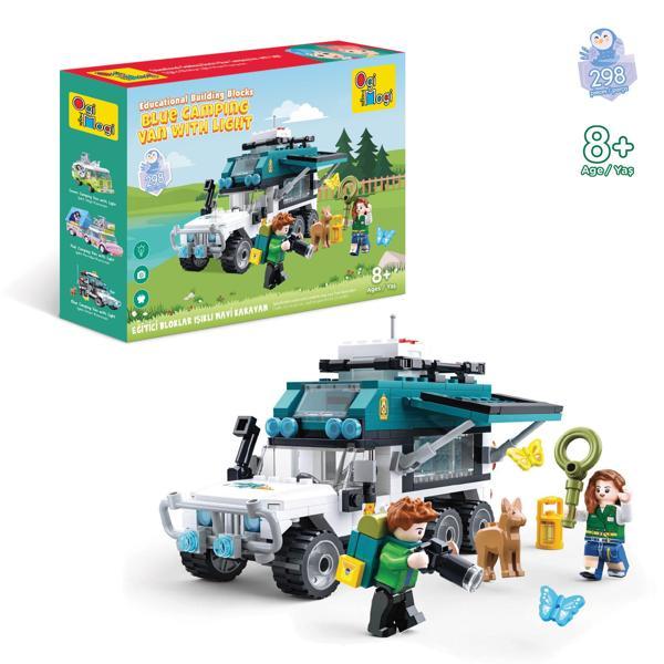 Ogi Mogi Toys Eğitici Bloklar Işıklı Mavi Karavan 298 Parça Yapı Seti - Image 1