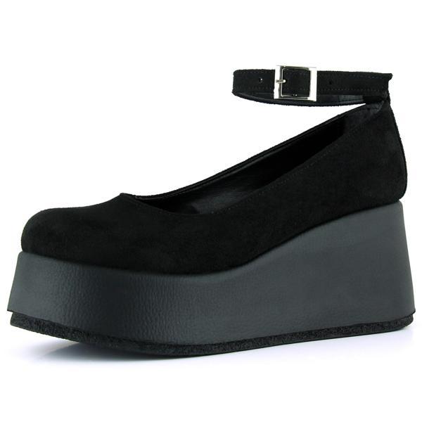 Erkan Saçmacı  Nevada Siyah Süet Yuvarlak Burun Bantlı Dolgu Topuklu Günlük Ayakkabı - Image 1