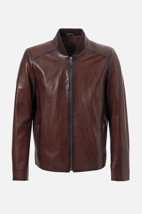 DERİCLUB WM251 Erkek Jumbo Slim-Fit Hakiki Deri Mont FINDIK - Image 1