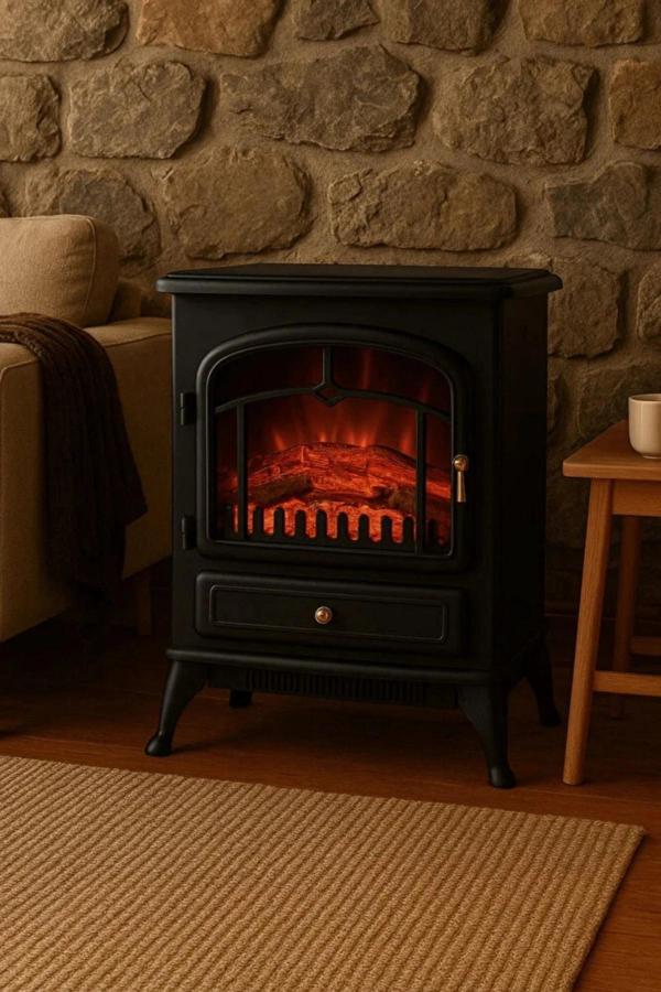 Carboon ND-180 1850W Elektrikli Şömine Soba | Ayaklı Dekoratif Isıtıcı & Alev Efekti - Image 1