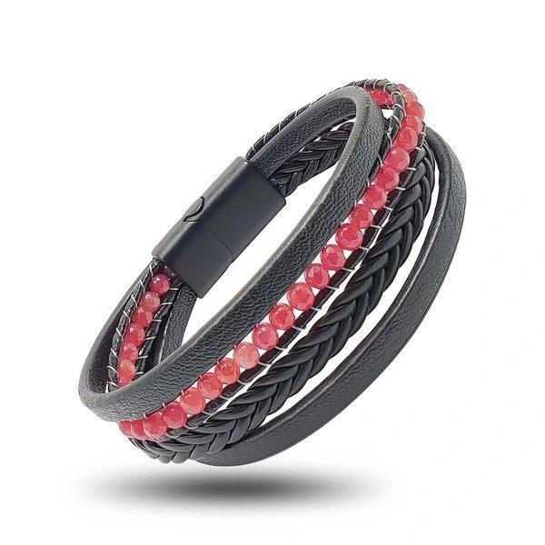 Moncuk Design Faset Kırmızı Akik Doğaltaş Ve Deri Bileklik 33512B9D15 - Image 1