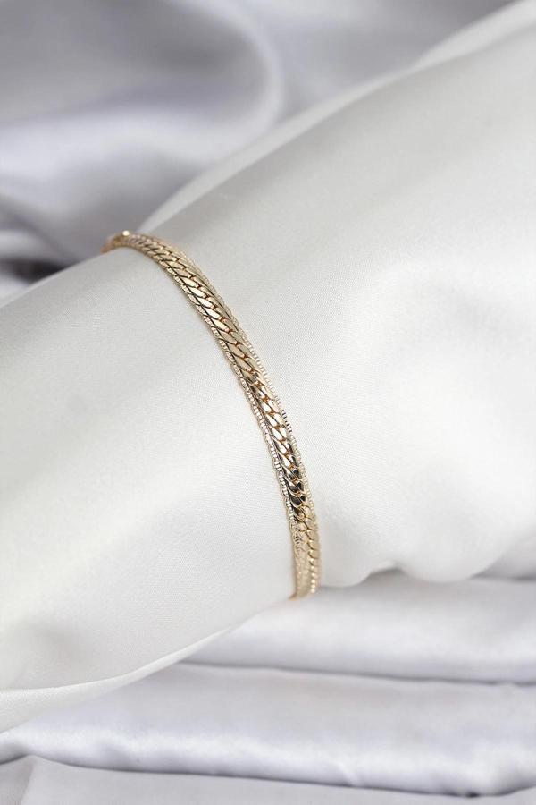 14K Gold Renk Kaplama Lazer Ezme Zincir Model CM Kadın Bileklik - Image 1