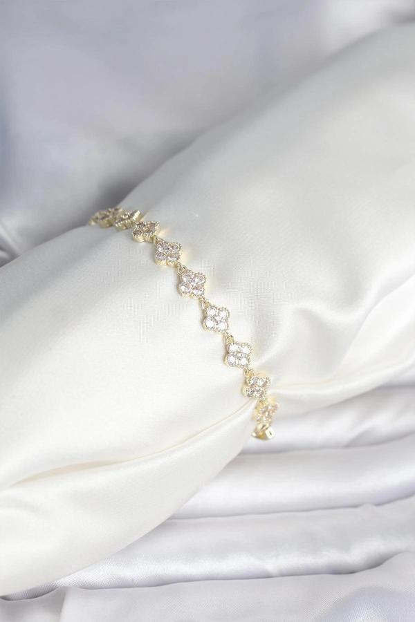 Zirkon Taşlı Pirinç Yonca Model Bileklik - Image 1