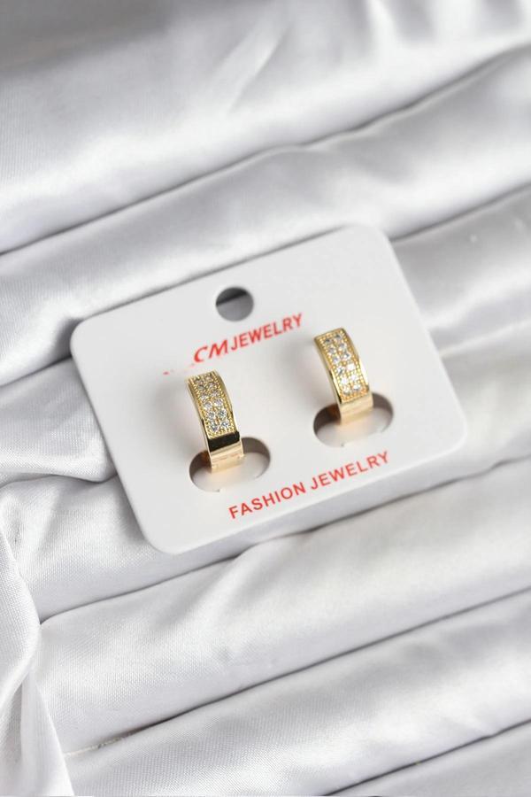 14K Gold Renk Kaplama Zirkon Taşlı Halka CM Kadın Küpe - Image 1